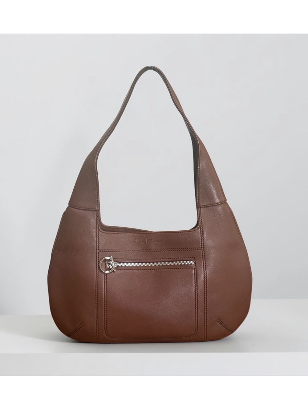 Salvatore Ferragamo Vintage Brown Leather Shoulder Hobo Bag with Dust Cover - Picture 2 of 16